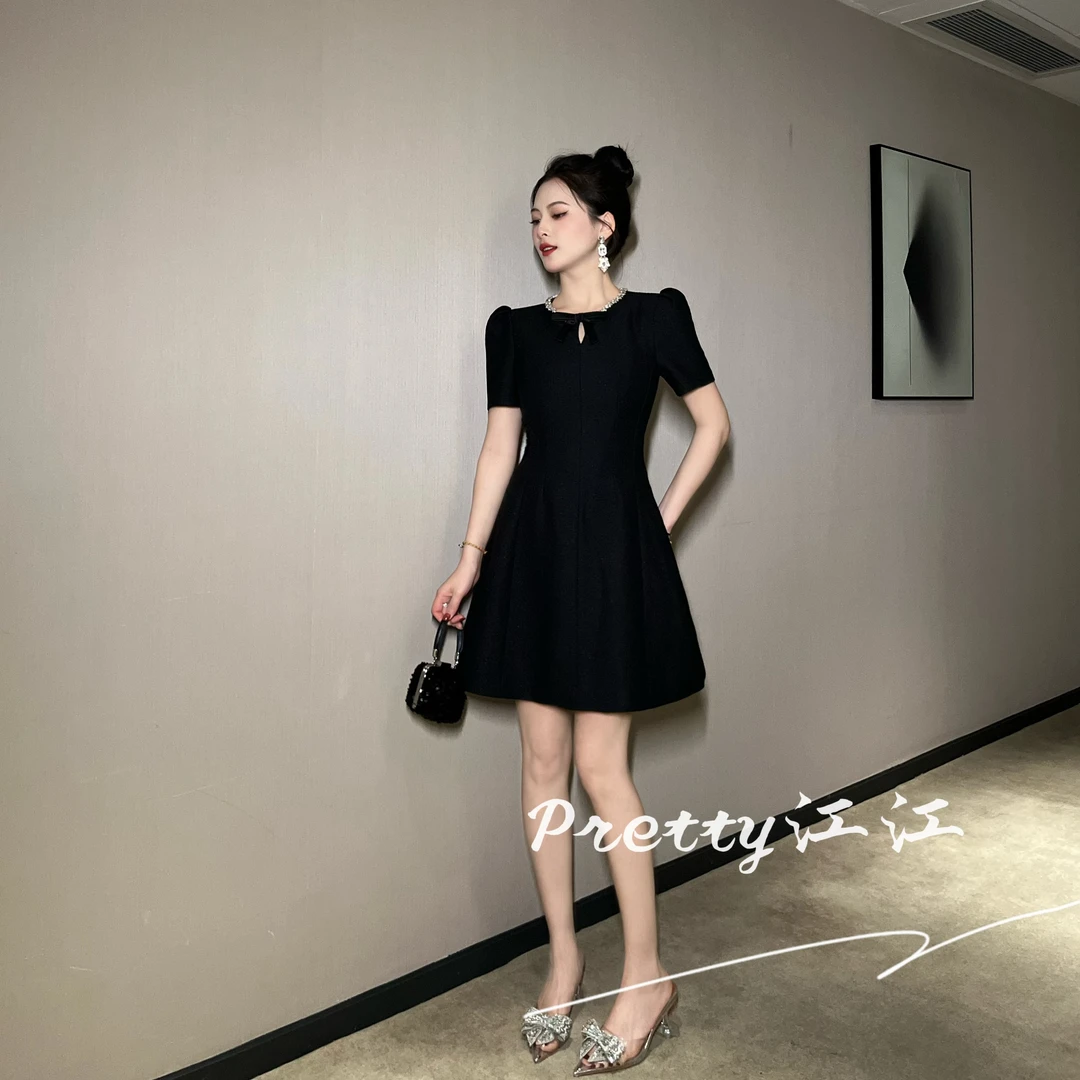 Pretty小众设计师品牌江江定制轻奢小个子气质名媛收腰连衣裙9008