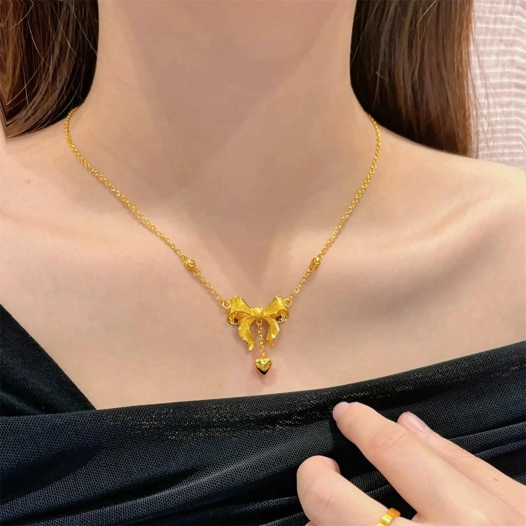 铜合金项链 新中式在逃公主蝴蝶结项链女时尚锁骨链百搭