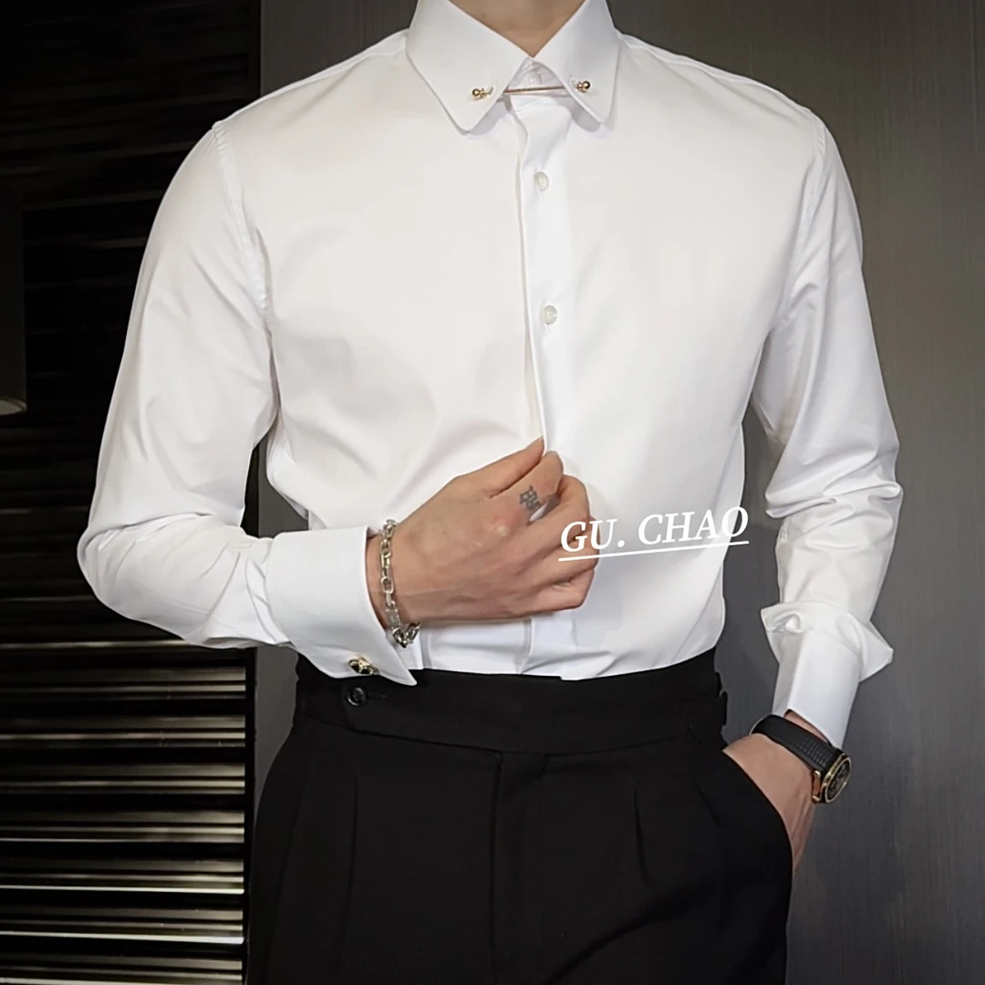 【Gc-古潮】--上新-原创高级感法式袖扣款雅赛尔天丝尖领衬衫-衬衣