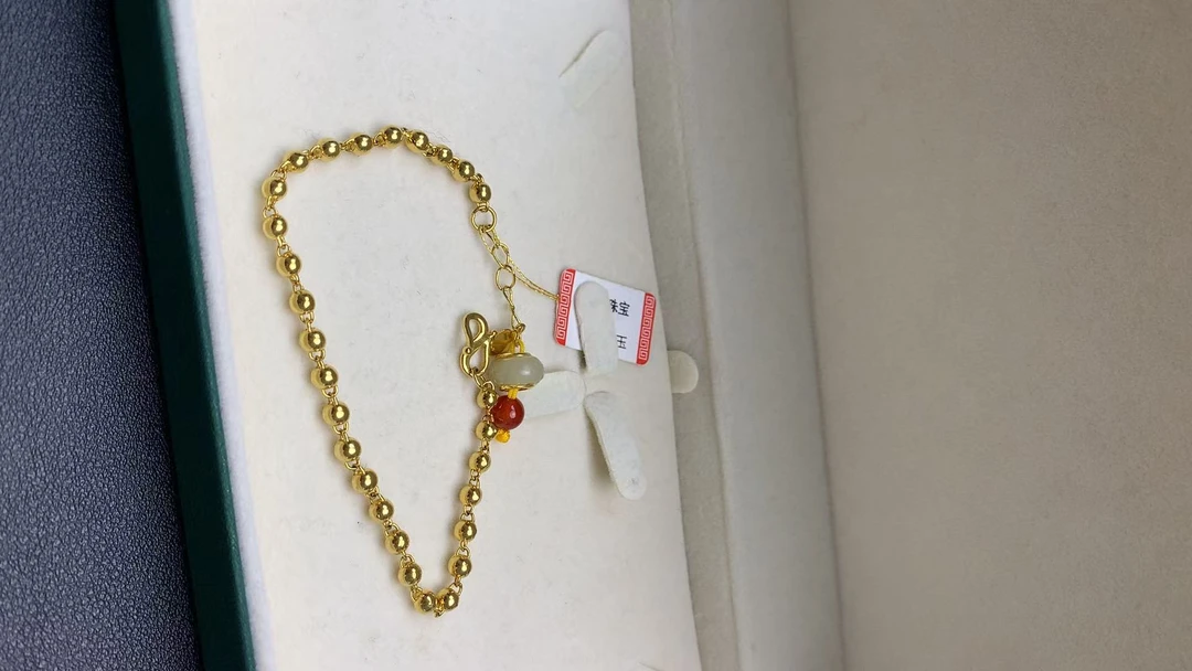 足金999镶嵌和田玉DIY新品光珠手链   飘花