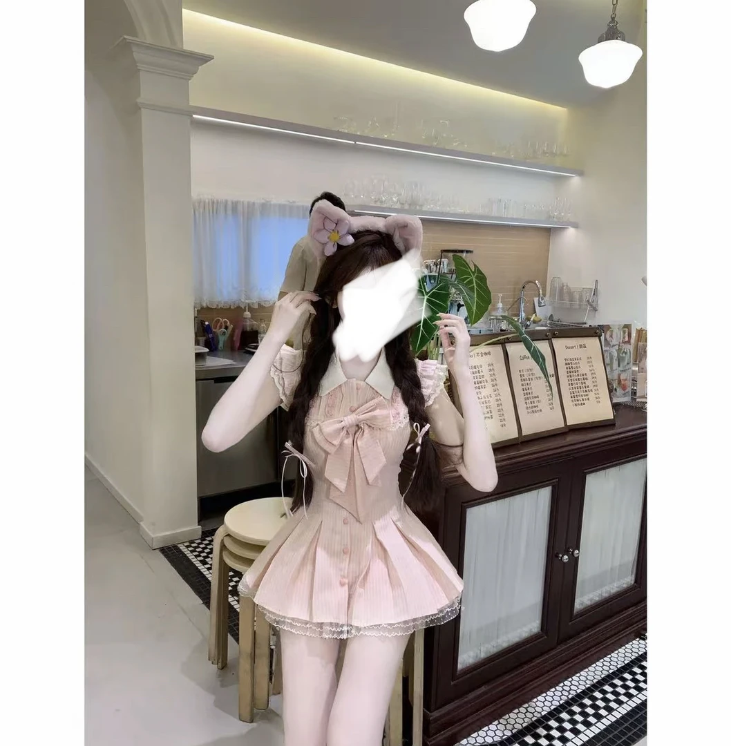 甜美来袭  夏季纯欲公主风小众设计蕾丝拼接连衣裙短裤套装