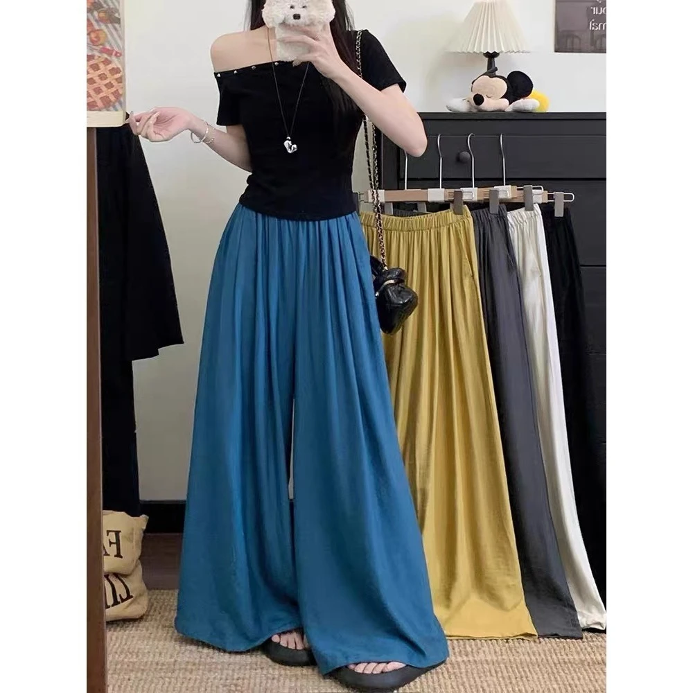 【现货+运费补贴】2025夏季韩系慵懒风宽松大裤腿百搭长裤休闲裤女