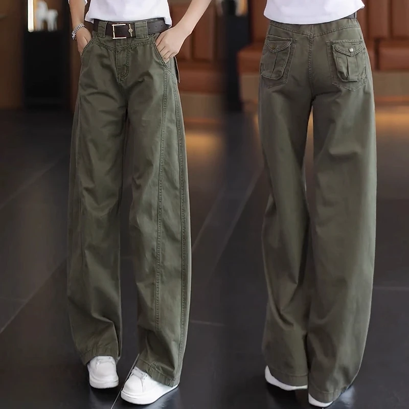 时尚阔腿工装裤女2025秋季新款高腰宽松显瘦弯刀裤百搭直筒休闲裤