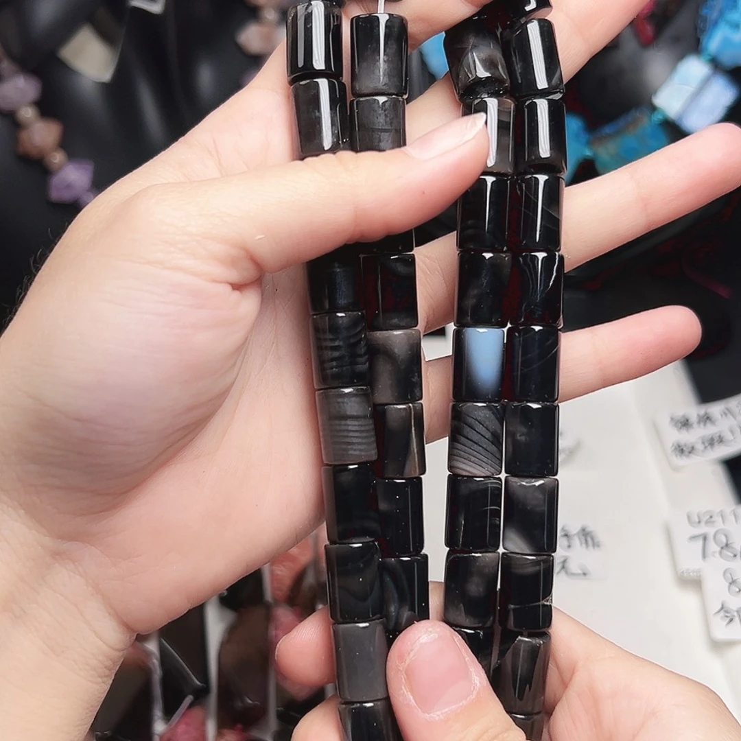 玛瑙/玉髓合金珠宝半成品u262 10m 黑灰根管一条