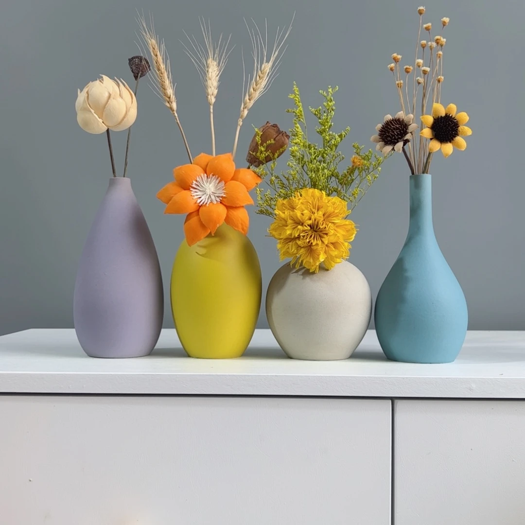 摆件陶瓷小花瓶摆件含花总高约20-30cm