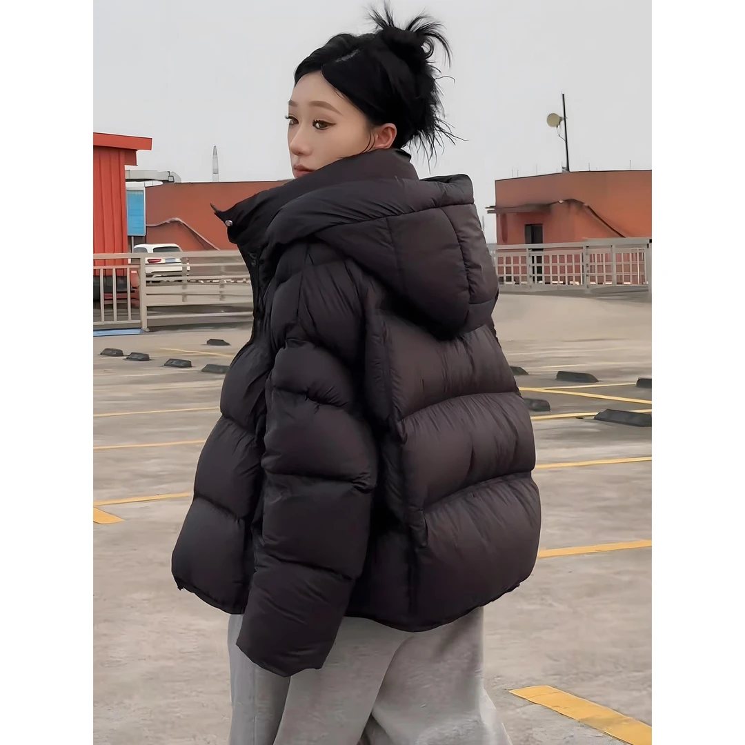 泡芙羽绒服女短款2025冬季新款龟背白鸭绒连帽白色厚面包服外套潮