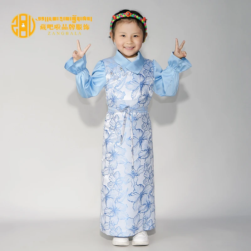 藏吧啦女孩小翻领浮雕淑女花博拉西藏服童装小孩演出服