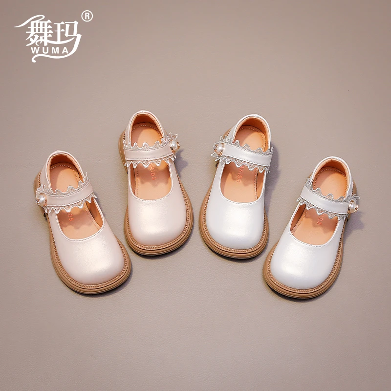 舞玛女童鞋子儿童真皮公主鞋2025新款女孩软底蝴蝶结小皮鞋518178