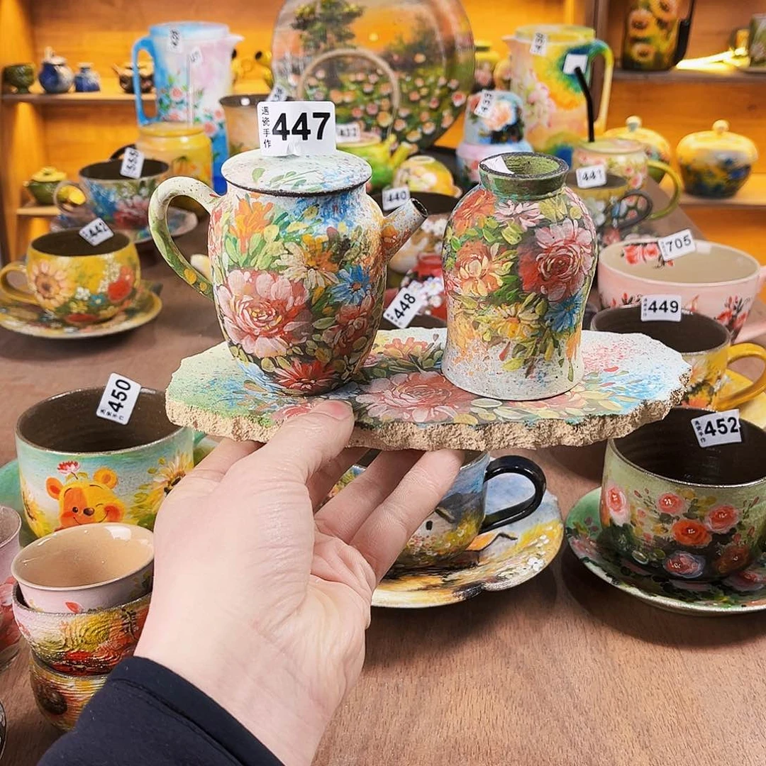 杯雨*纯纯油画风一壶一杯一茶盘