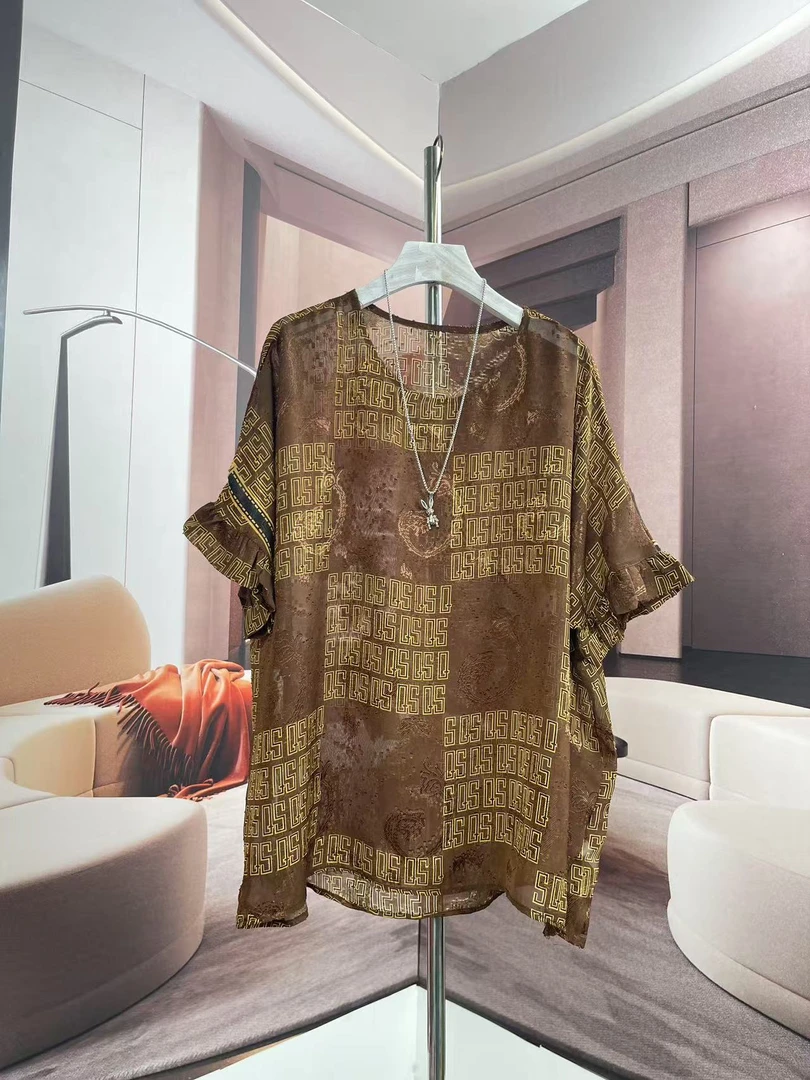 英文印花2025新款洋气宽松妈妈装上衣气质针织时尚休闲百搭女士