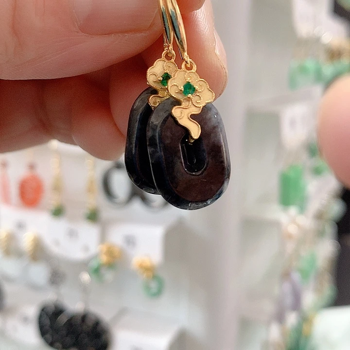 翡翠耳饰银S925镶嵌翡翠