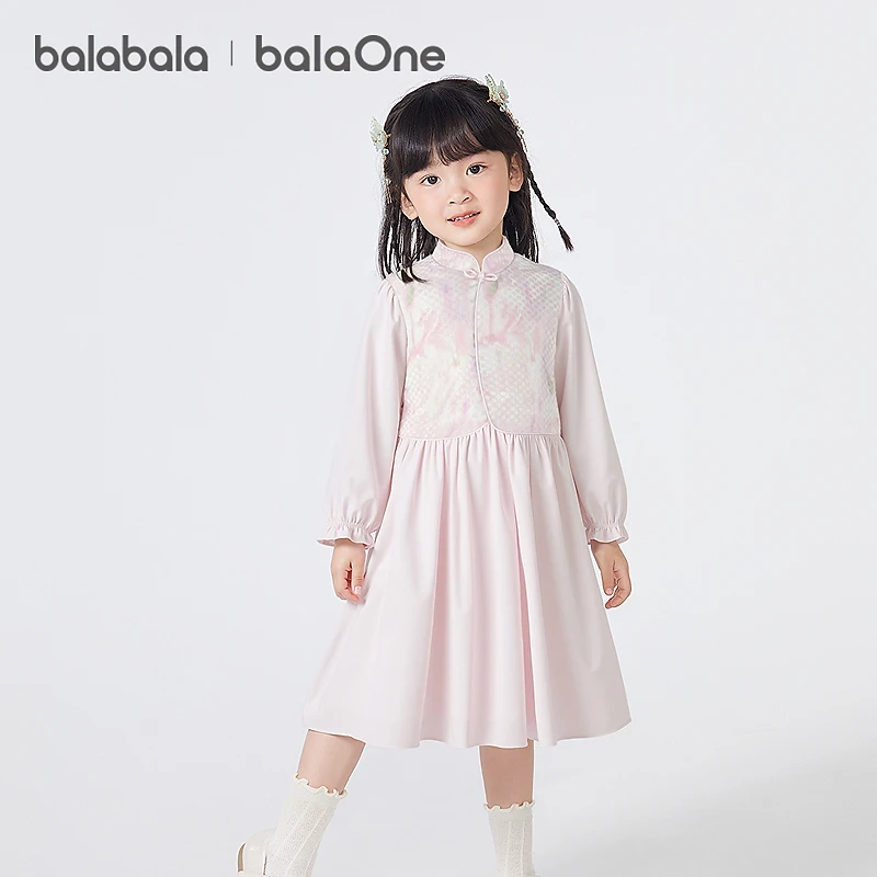 【balaOne】巴拉巴拉童装女童连衣裙2025秋季新款新中式国风儿童裙