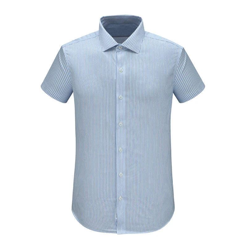 F3571恺夏季男式短袖衬衫 棉百搭商务休闲上衣免烫 蓝白条纹