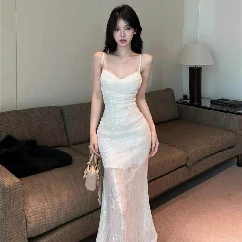 【晨浠定制】新款时尚气质亮片吊带连衣裙2895