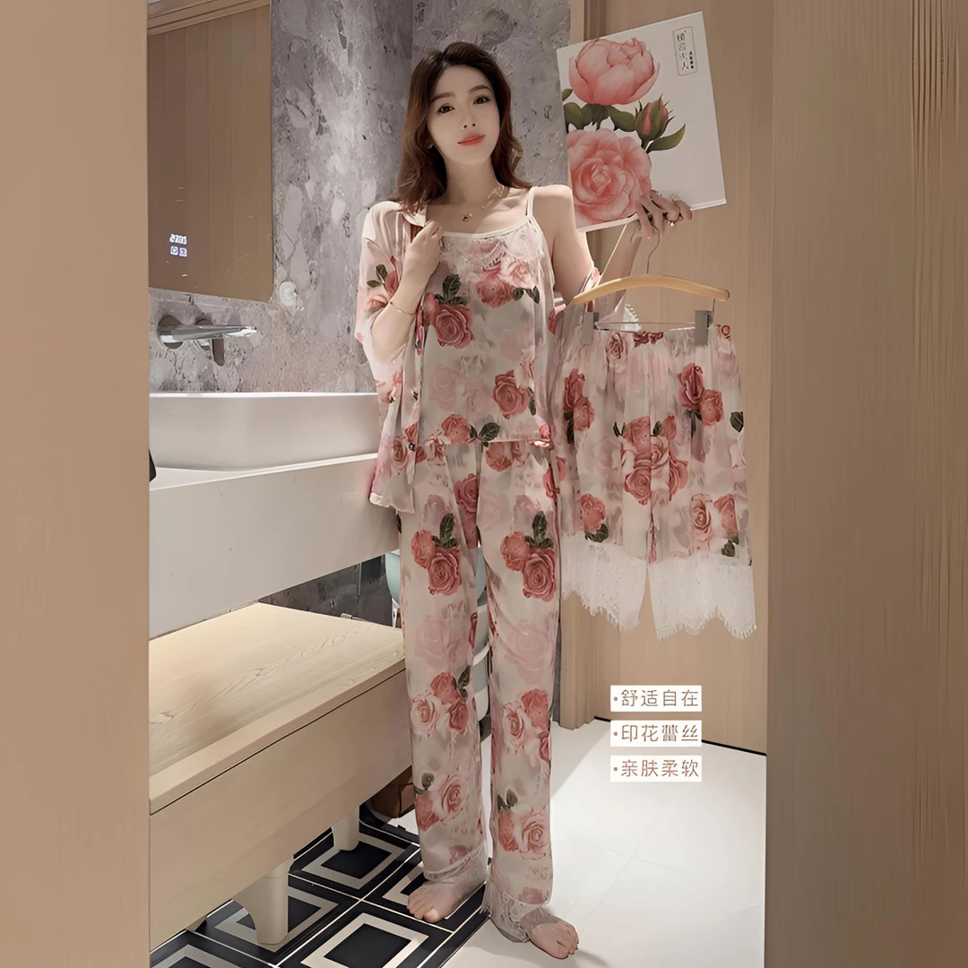 新款新疆包邮玫瑰睡衣四件套