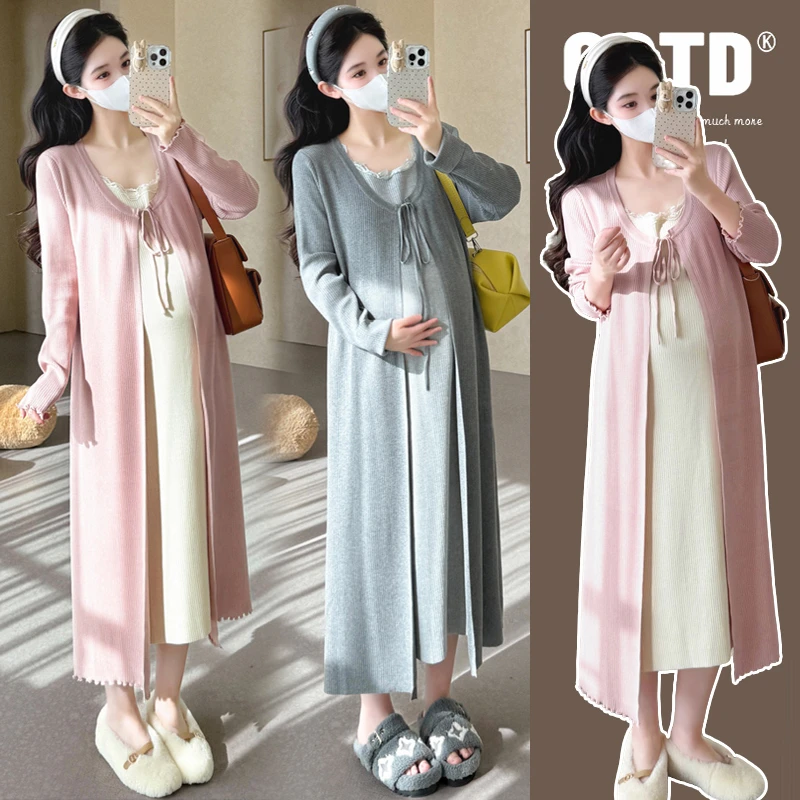 【安安】孕妇装春秋季拼接假两件裙子中长款宽松减龄孕妇连衣裙秋装