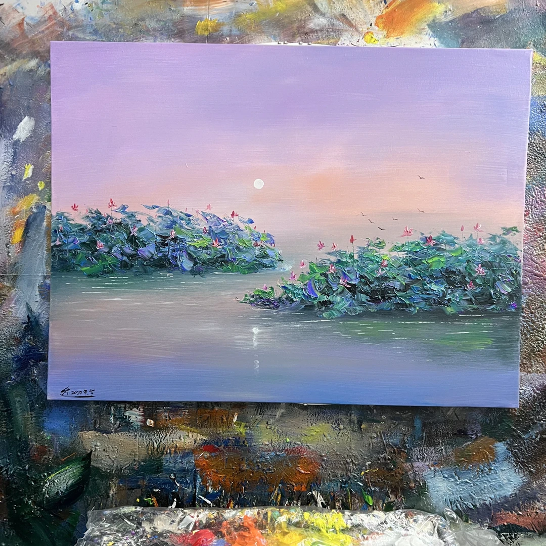 荷塘挂画现代装饰画不含内框尺寸90.120