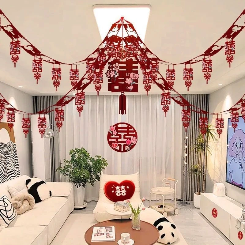 客厅吊顶婚礼女方结婚婚房布置新房男方卧室挂饰套装婚房婚房装饰