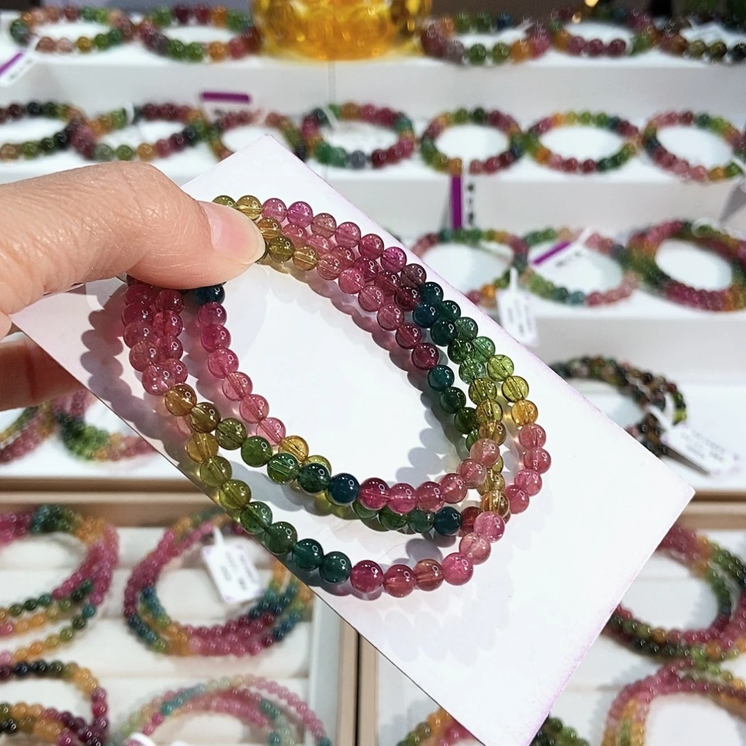 碧玺未镶嵌手链G2609三圈颜色微差