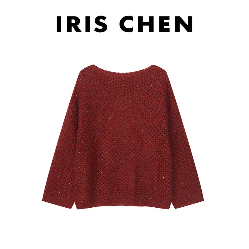 【现货】IRIS CHEN 摩西 2025秋冬“超幼马海羊毛”镂空亮丝线针织衫