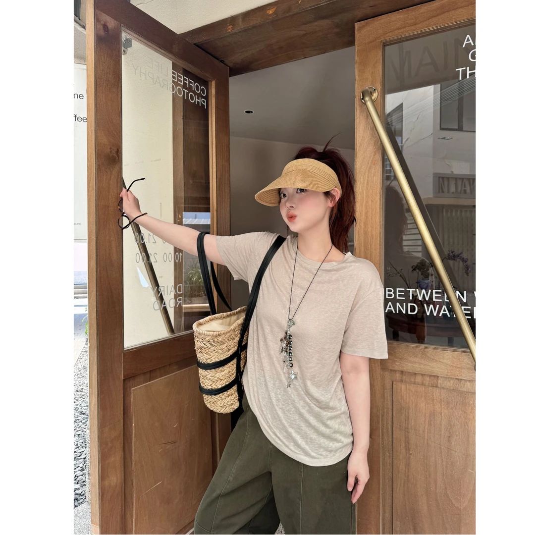 晶咕【舒适百分百】简约透气纯色圆领休闲短袖T恤时尚夏季