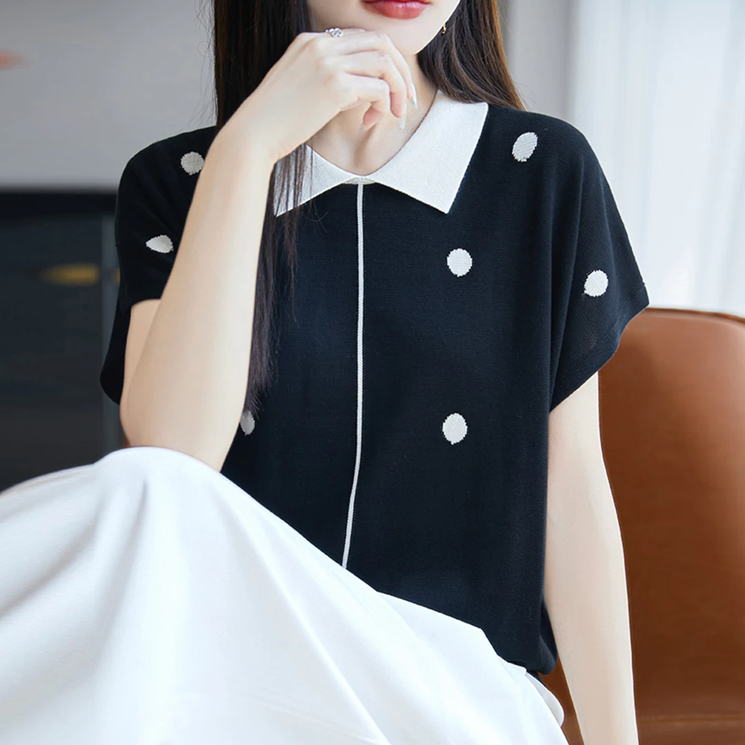 高端胖mm夏装大码冰丝针织衫女士短袖t恤遮肚子巨显瘦polo领上衣