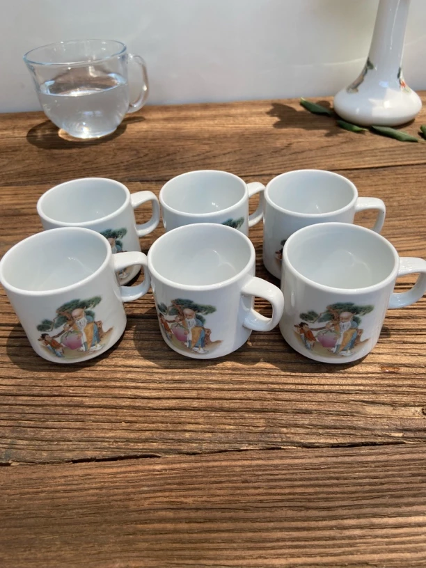 寿星80茶杯陶瓷水杯马克杯水杯咖啡杯六个陶瓷杯家用精美陶瓷手绘