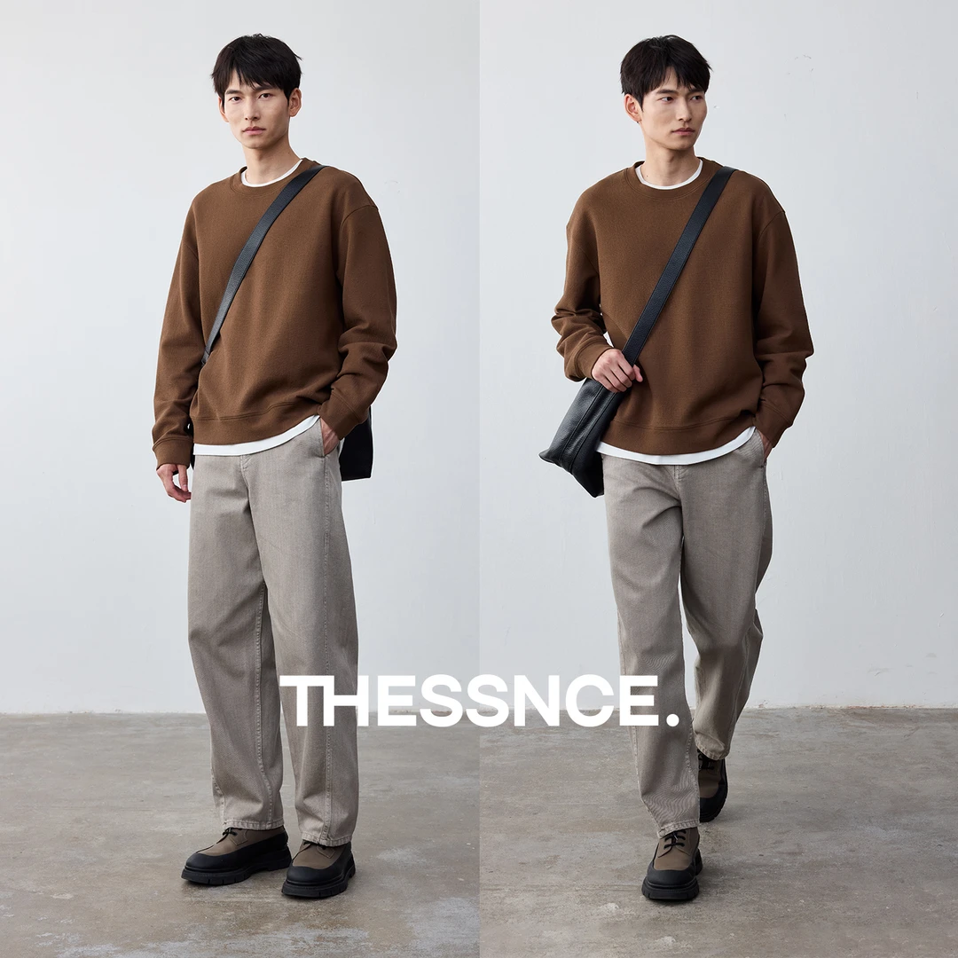 THESSNCE树皮纹肌理宽松卫衣秋冬秋季长袖落肩廓形设计卫衣男秋