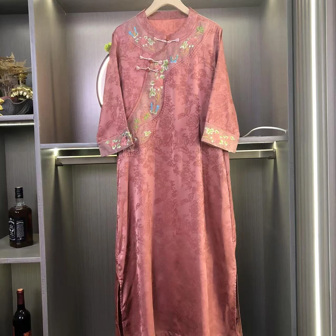 【嫣红】新款重磅香云老料气质新中式国风复古提花连衣裙