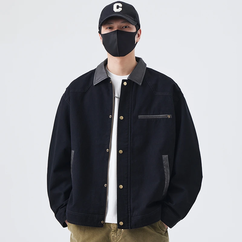 棉美式复古外套男春秋季2025新款潮牌翻领工装夹克男士春装上衣