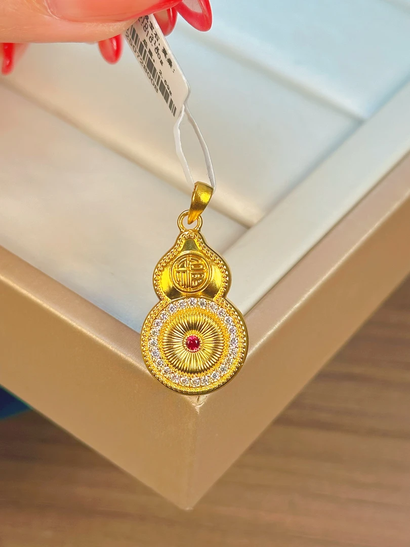 足金999 5D红宝点钻葫芦小众精致吊坠送礼物宫廷（不含链）