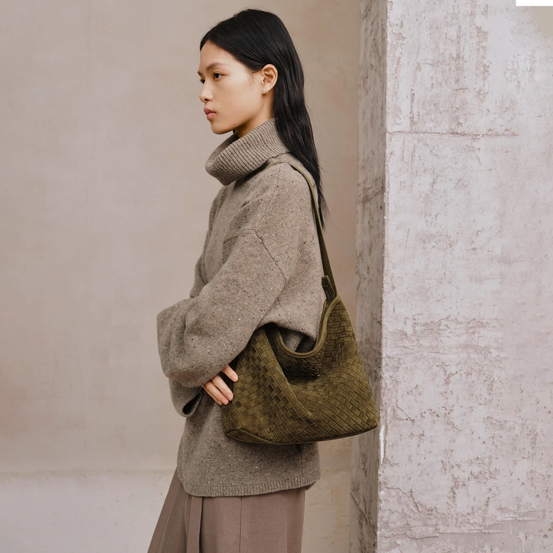 AVALEA葳里 羊麂皮编织Hobo托特包 轻复古慵懒大容量单肩女包C429