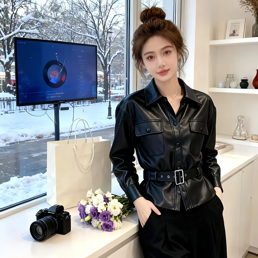 【花花定制】皮衣外套女2025春季新款短款时尚高端皮衣夹克机车上衣