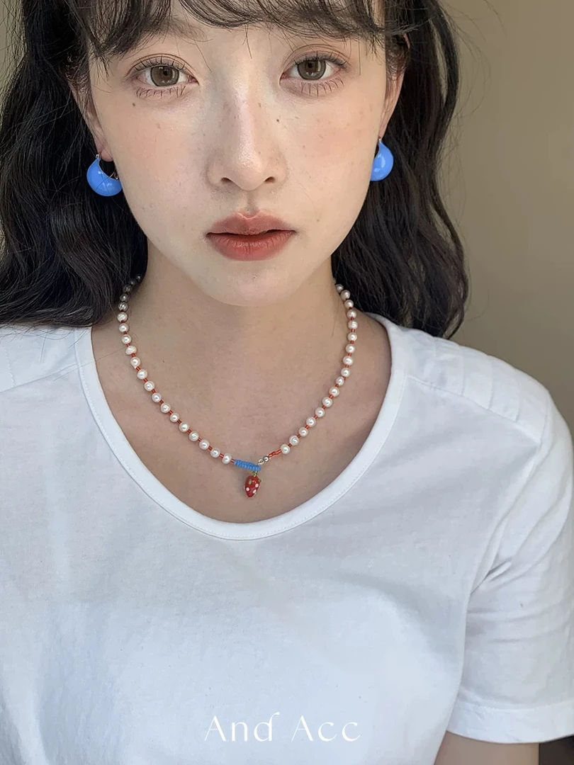 And Acc 合金珐琅耳饰 克莱因蓝色圆球耳环显白高级珐琅耳钉