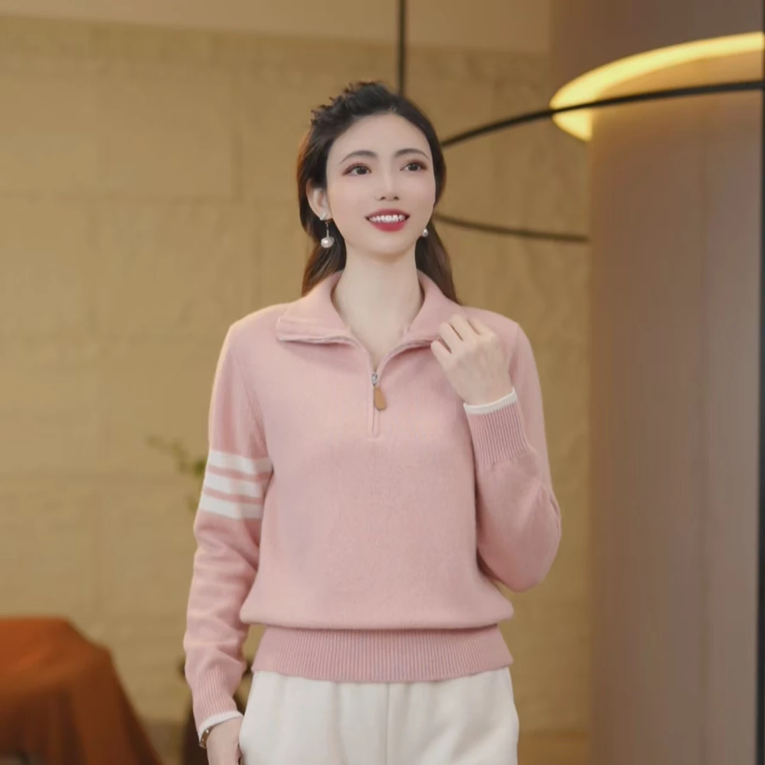 [100%纯羊毛]秋冬新款女版宽松时尚拉链羊毛衫保暖毛衣上衣8933