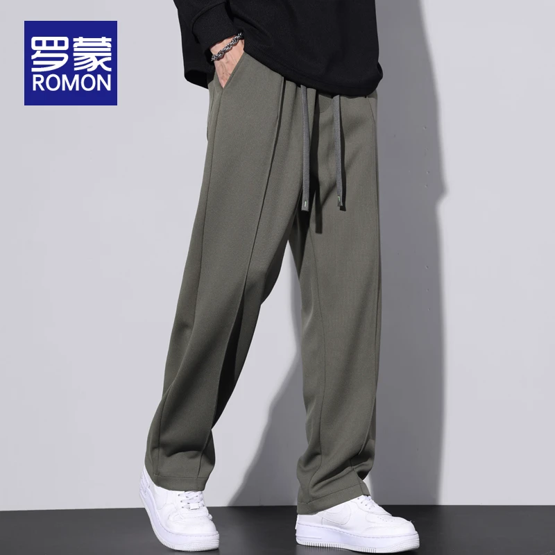 罗蒙春秋季男士针织卫裤宽松直筒垂感长裤子男款潮牌运动休闲裤男