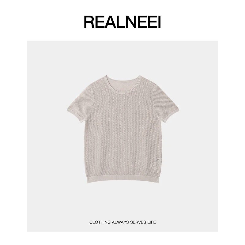 REALNEEI【冰萃假日】极简舒适主义针织圆领宽松基础短袖上衣21577