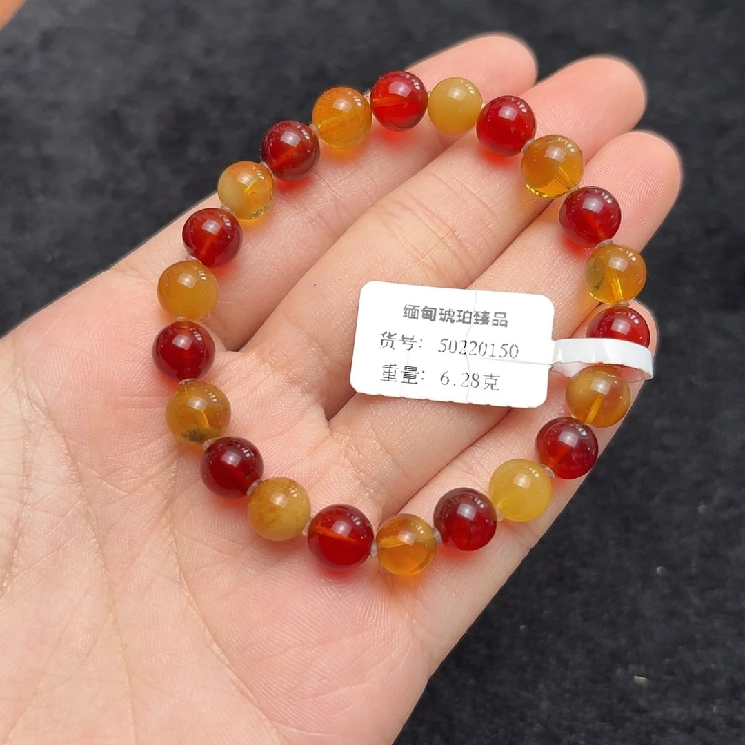 琥珀未镶嵌珠宝奇石8mm血珀柠檬黄蜜精品双宝单圈