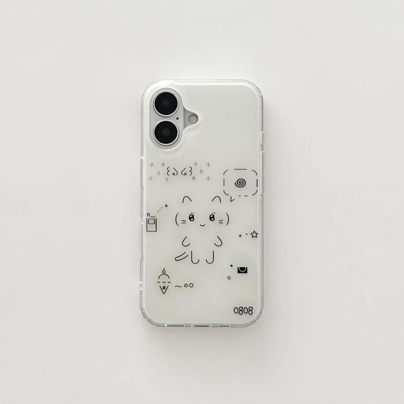 Lucky符号线条小猫适用iPhone1615大孔手机壳华为vivo小米oppo套