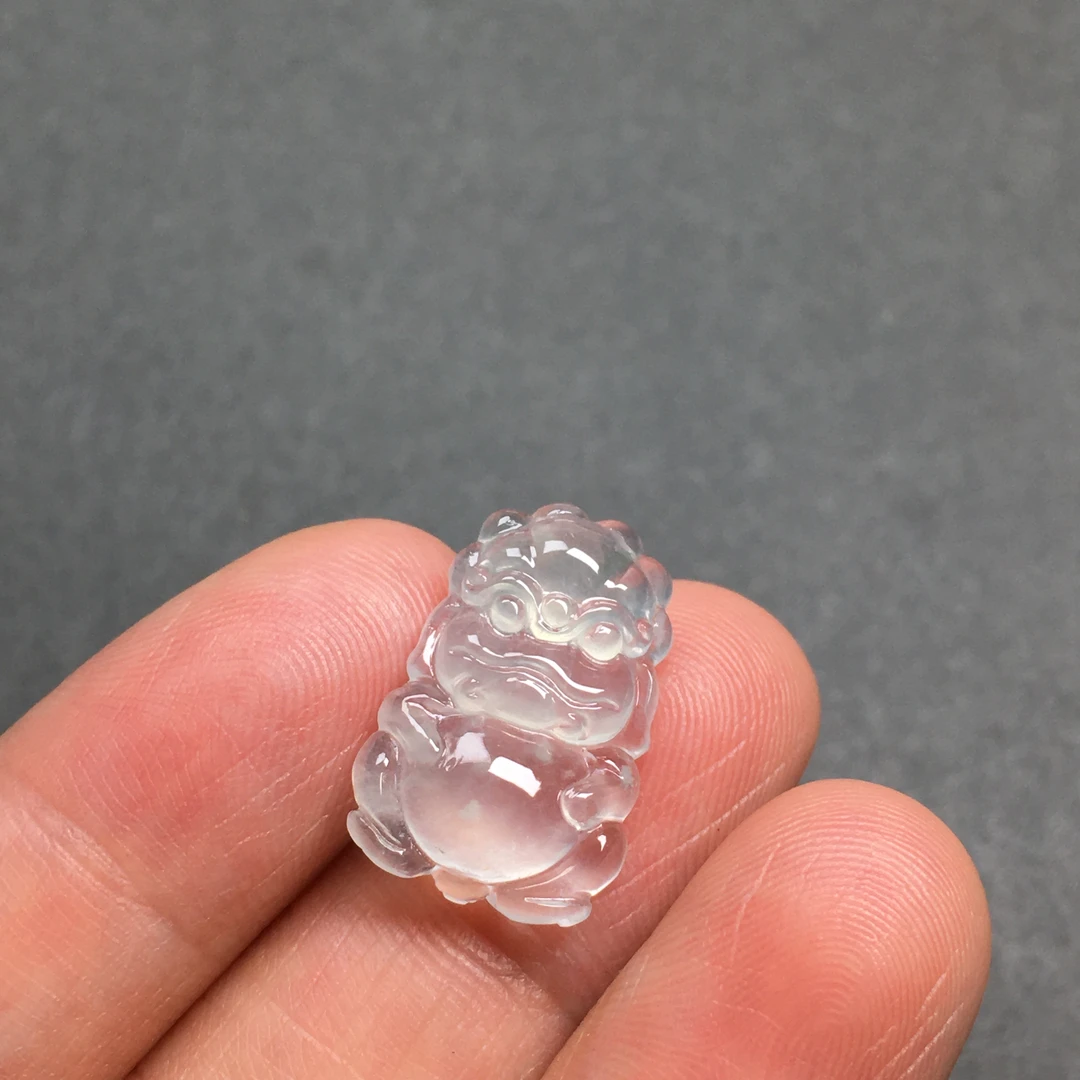 尺寸18.8-12.5-4.2缅甸翡翠高冰透晴钢醒狮瑞兽玉吊坠男女款项链