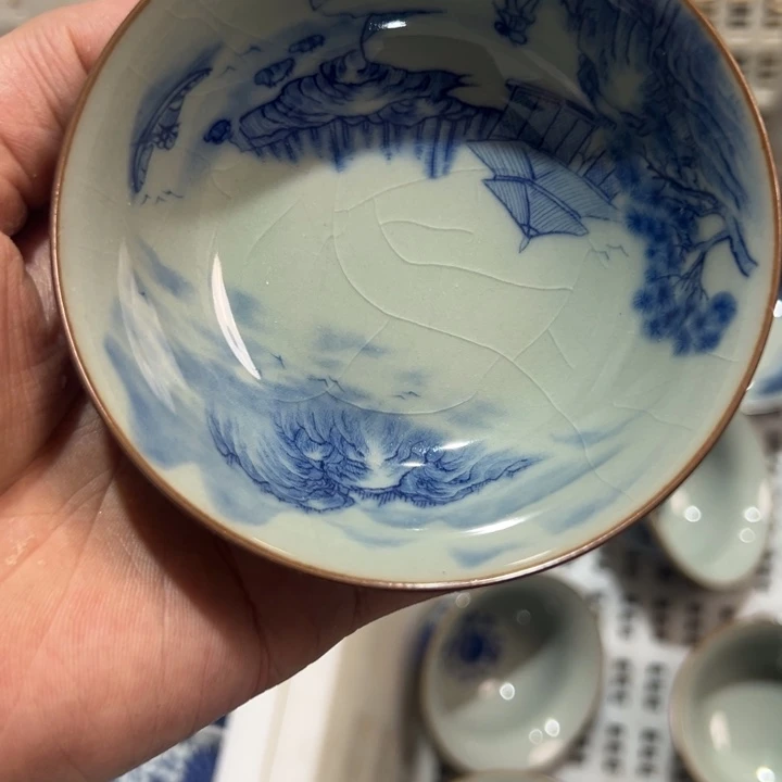 淘泥青花山水普洱杯全品