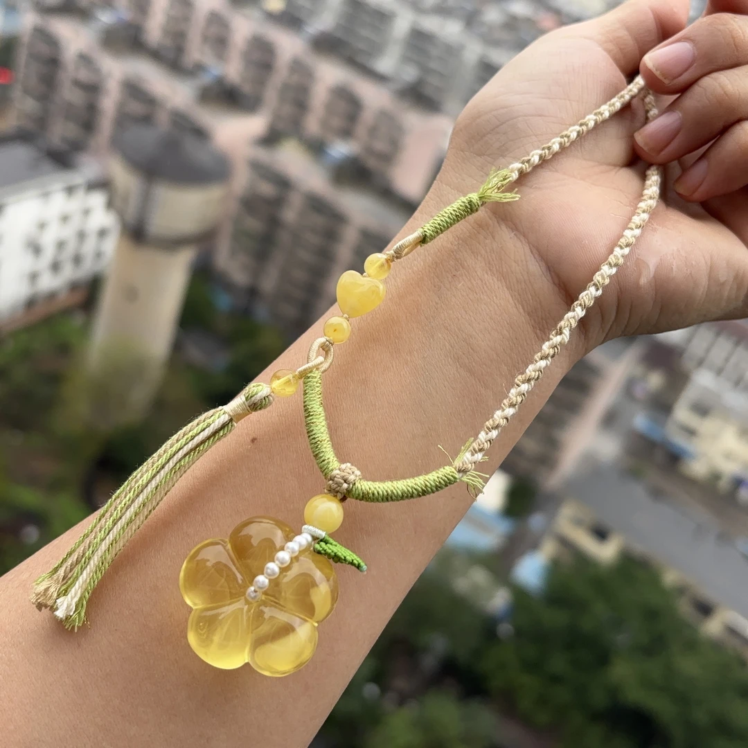 天然原矿琥珀有钱花太阳花项链，超过七天不退不换