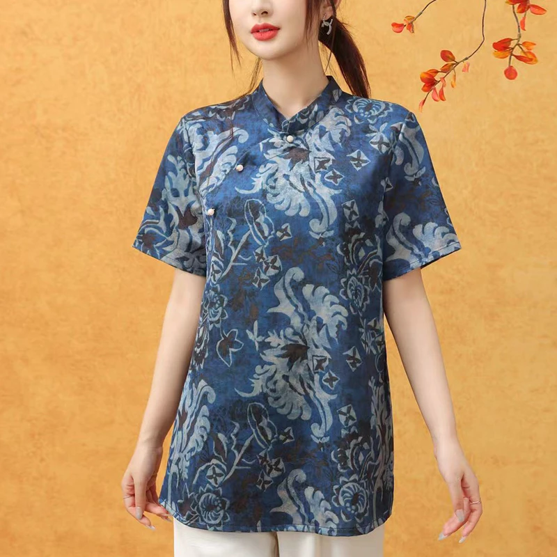 奥黛主系列【雨过天青】香云纱上衣2025夏新款真丝衫桑蚕丝衬衫小衫