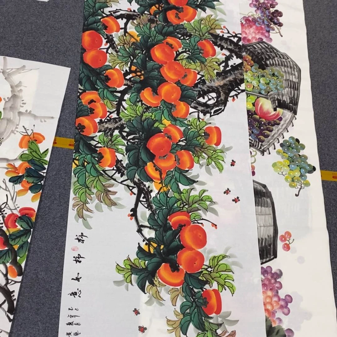 国画庄****举尺寸180✖️70小六尺精品手绘柿子