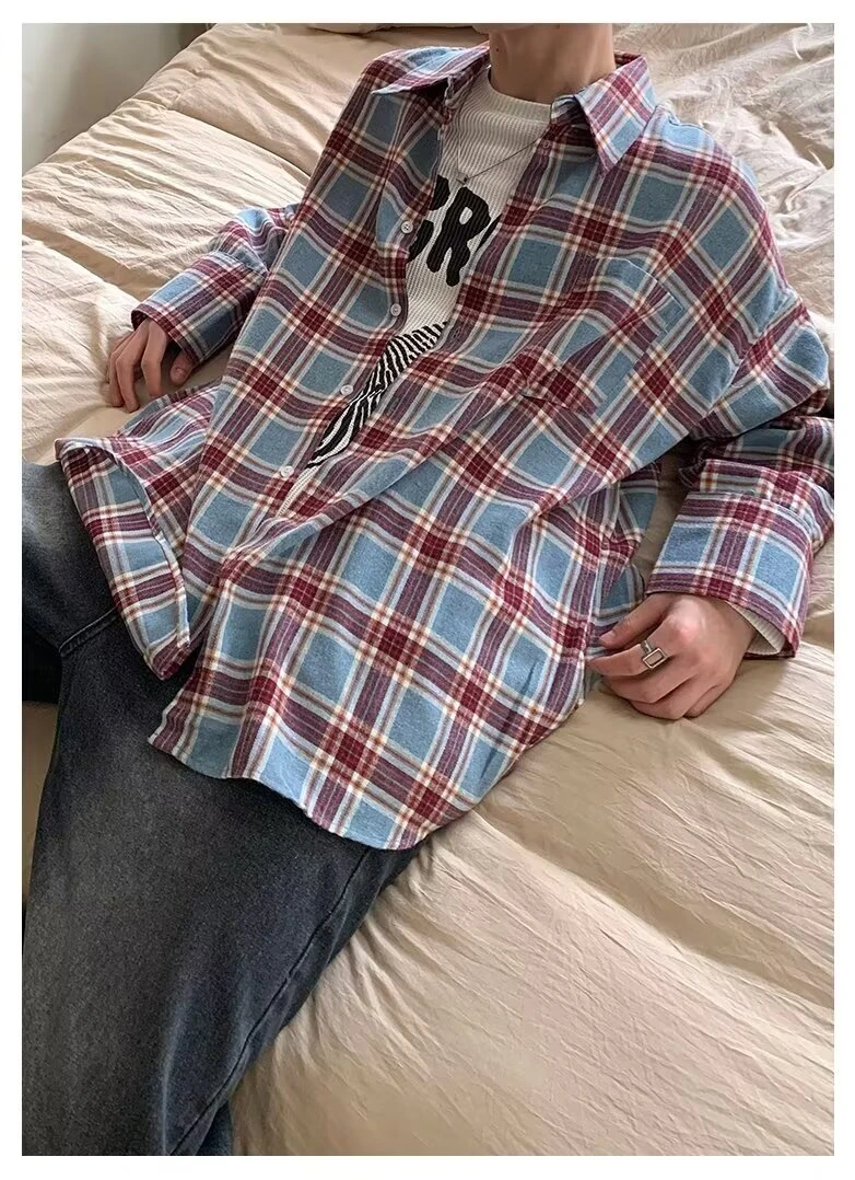 68号 原版布料格纹长袖衬衫春秋薄款