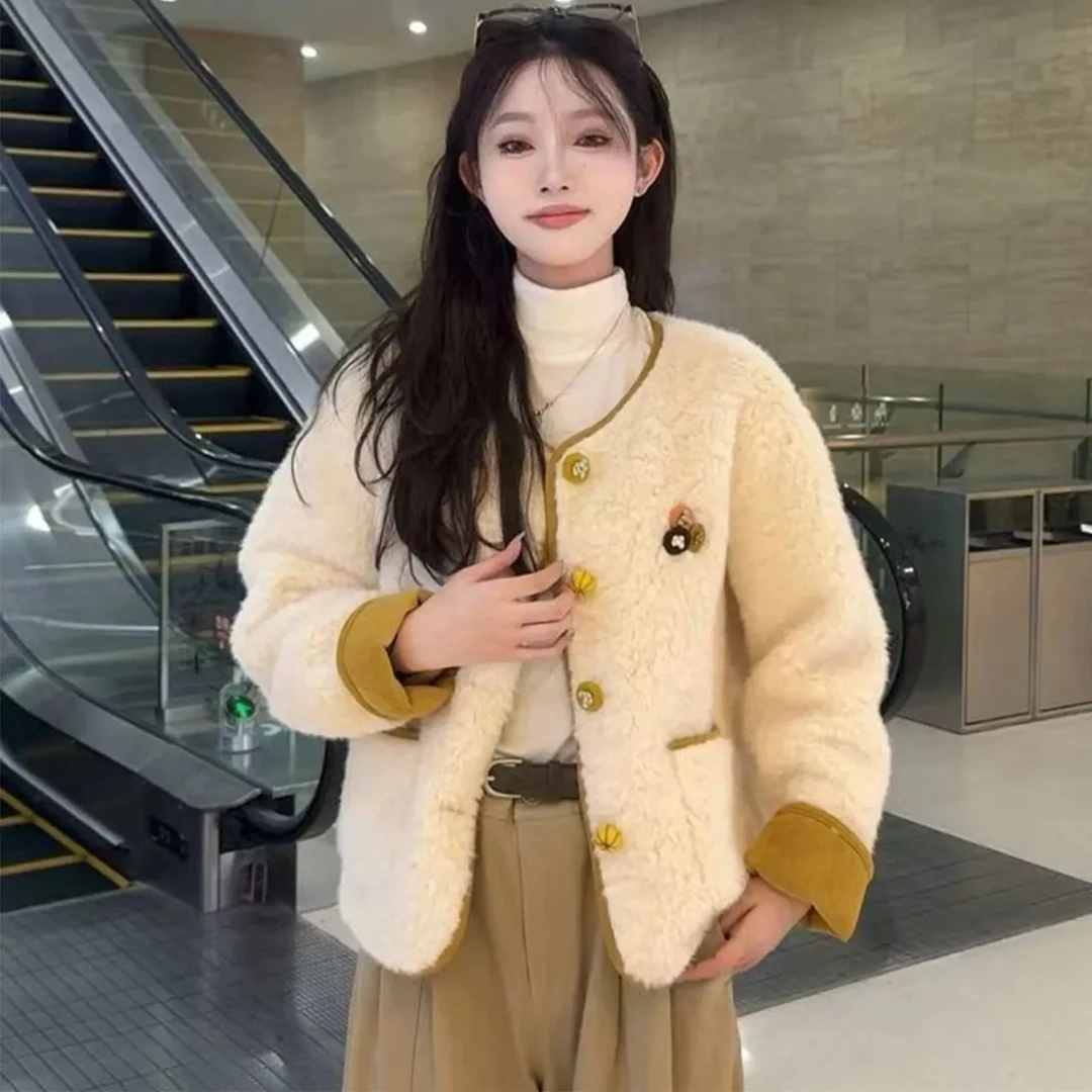 羊羔毛小香风皮毛一体外套女2025秋冬新款韩版时尚加厚小个子上衣