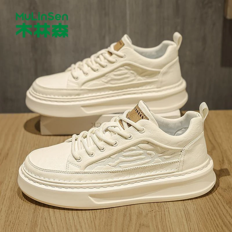 木林森男鞋2025新款夏季英伦商务正装休闲百搭皮鞋男士真皮白色工