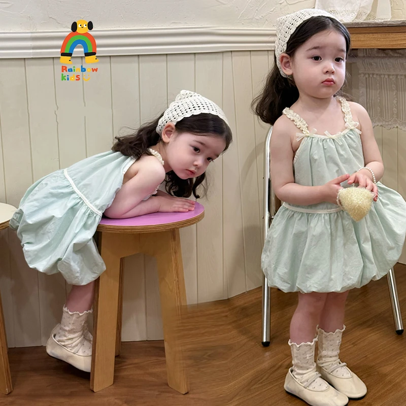 【彩虹】2025夏款韩系甜美风休闲薄荷奶绿色裙子-88071