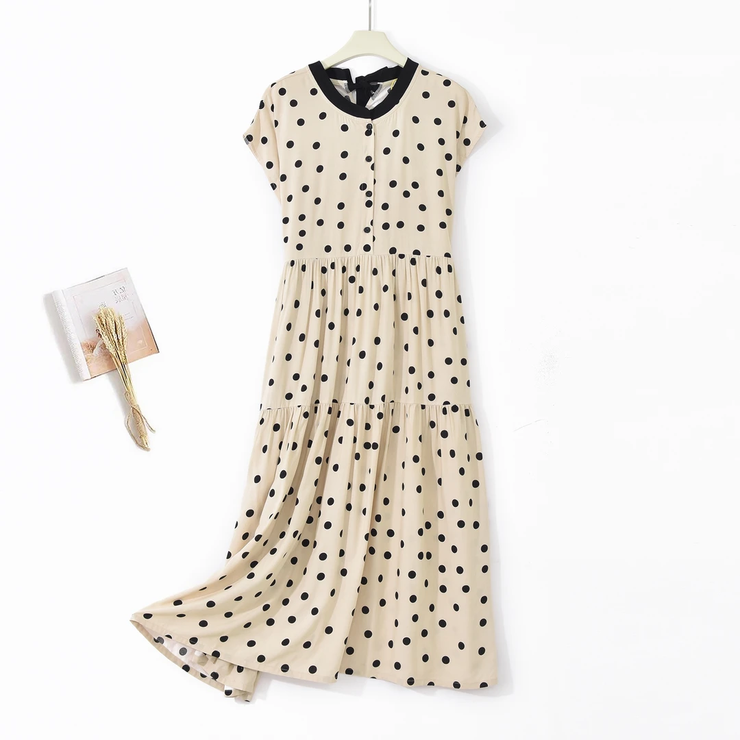 夏季棉绸连衣裙女款立领飘带休闲宽松舒适薄款长裙308