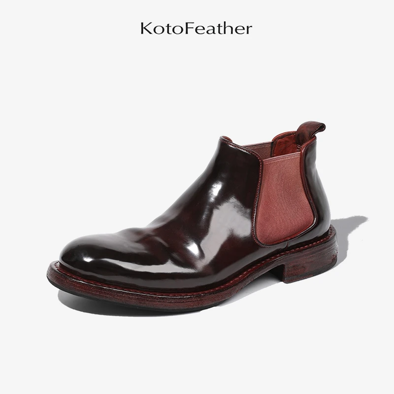 KotoFeather 意大利马臀皮切尔西靴英伦绅士复古休闲简约短靴